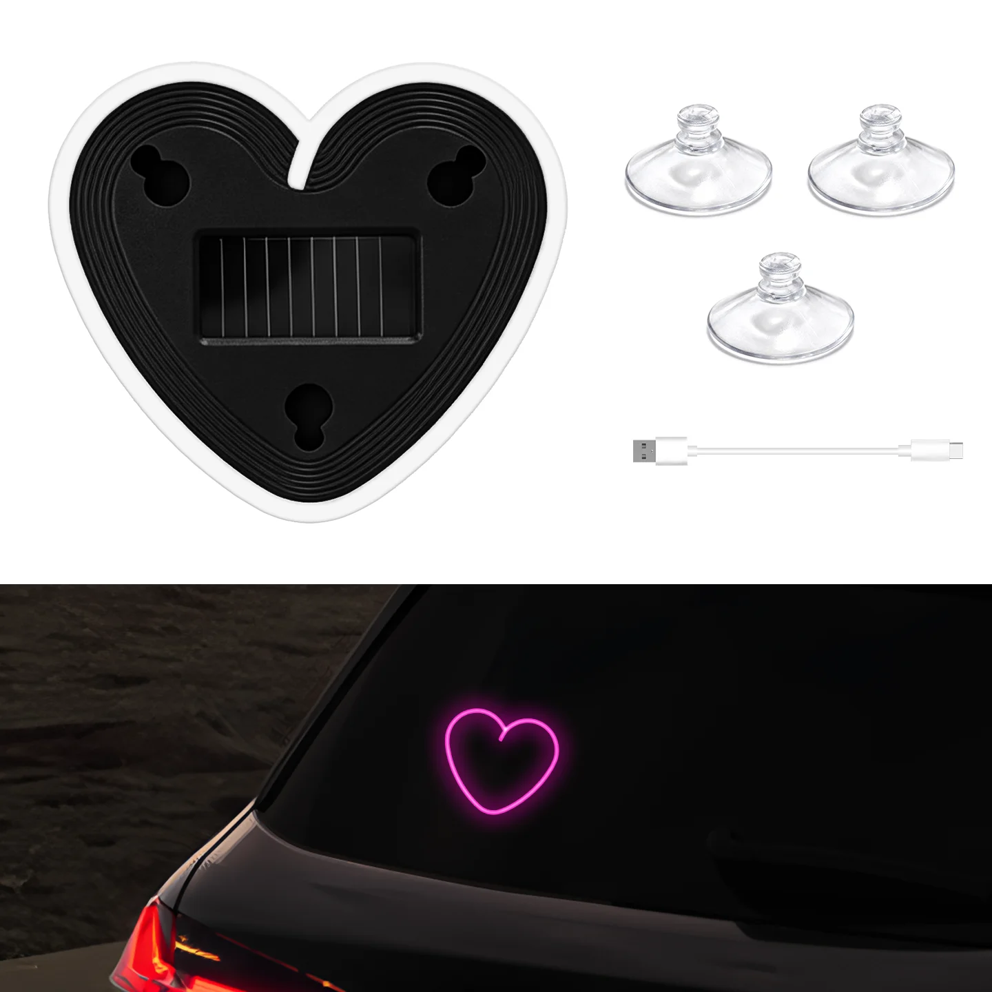 

Car Solar Powered Neon Heart Shaped Light Wireless LED Triangle Window Ambient Lamp Interior Decoration Light