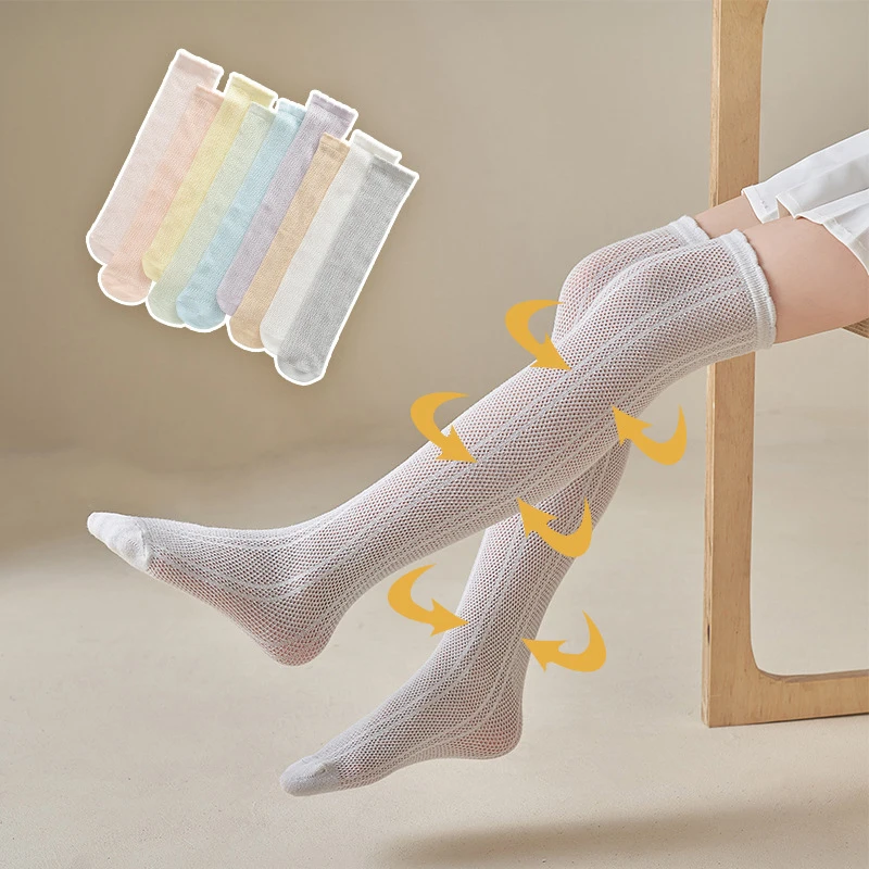 

Summer Girl Long Stockings 3-12year Princess Kids Over Knee Sock Thin Hollow Children Mesh Stocking Solid Color Baby Cotton Sock