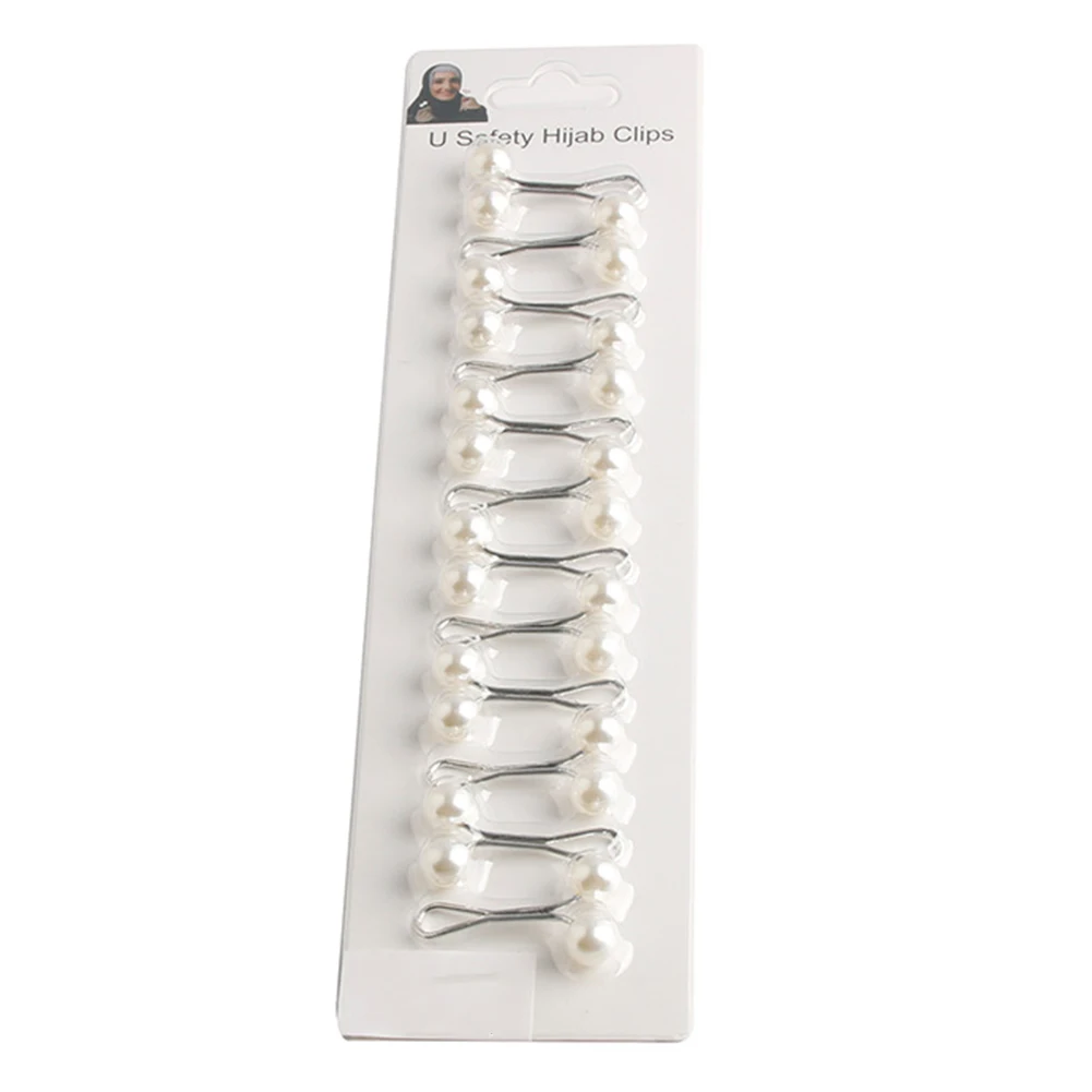 U Shaped Pearl Scarf Clip Handmade Iron Art Buckle For Shawl  Skirt Dress Women Hairs Accessories Wedding Party Decor 12pcs