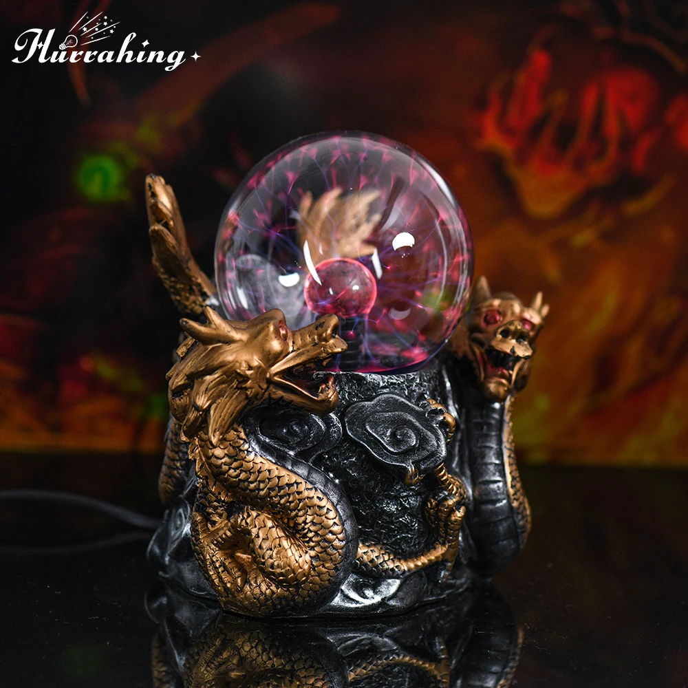 Hurrahing China Golden Dragon Plasma Lamp 4-Inch Atmospheric Night Light Desktop Decor Halloween Gift Sale