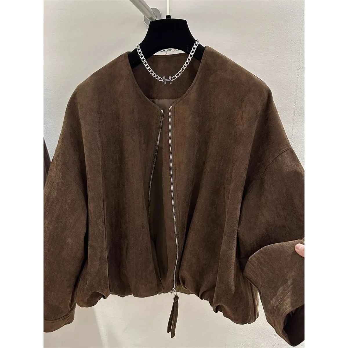 

Sli ort Suede Jaet Women's Spring Autumn Loose Slimming Lazy Outerwear Trendy Top Korean Sle High Waist Long Pants