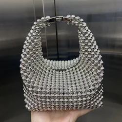 New Silver Beaded Handbags For Women Fashion Trendy Portable Purse Party Beading Shoulder Tote Bags