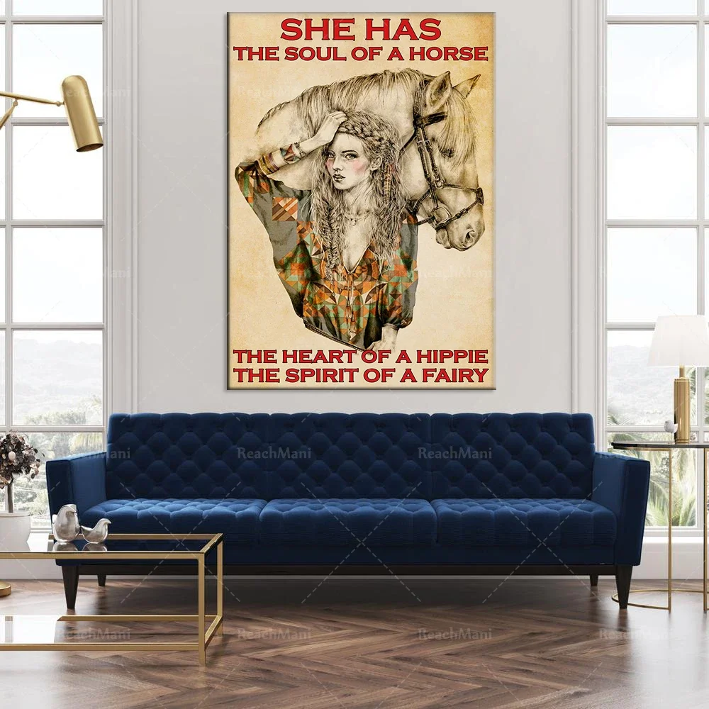 Horse lovers and girls posters she has a horse soul hippie poster agriculture life decoration poster