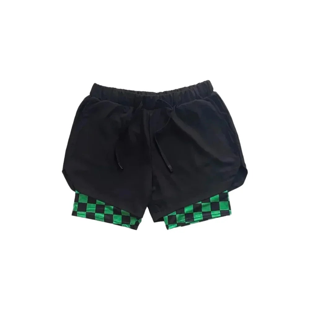 

Мужские летние двухслойные шорты с высокой талией, свободного кроя, дышащие, в стиле аниме, для спорта, фитнеса, тренировок, повседневной носки, уличной моды