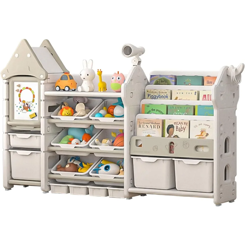 Kids Toy Storage Organizer and Children Bookshelf - Toy Organizer with Bookshelf, Toys Shelf Organizer with Bins, Toys Bookshelf