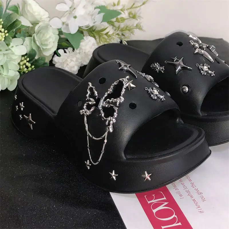 Women Summer Slippers EVA Clogs Sandals Four Pointed Star Decoration Garden Shoes Non-Slip Slides Thick Bottom Casual Shoe 35-40