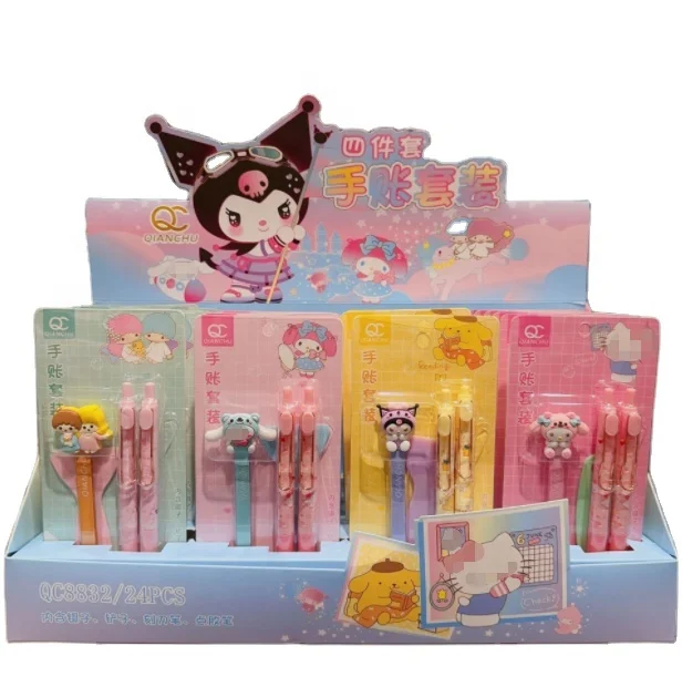 Anime 24pcs/Box My Melody Kawaii Four-Piece Scrapbook Set Nicking Tool Tweezers Dispensing Pen School Supplies