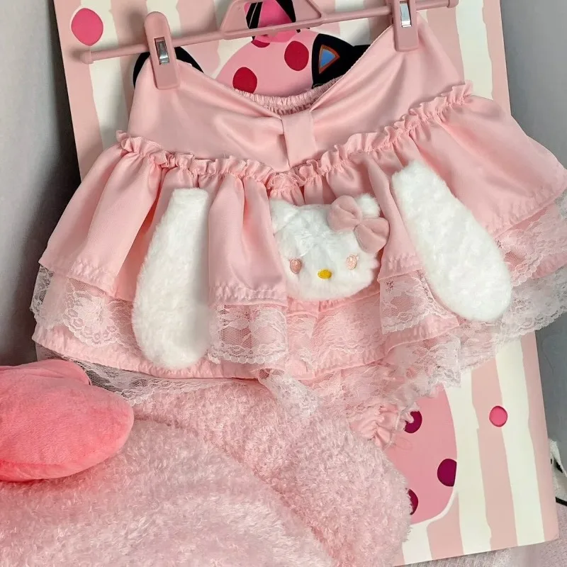 Taille haute gâteau japonais petite Stature jupes moelleuses mignon rose Hello Kitty minceur nœud dentelle mignon et doux nouvelle jupe courte