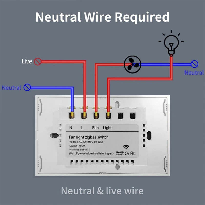 AB15-Tuya Zigbee Smart Fan Light Switch US Network Connection APP Control Alexa/Google Assistant Voice Control