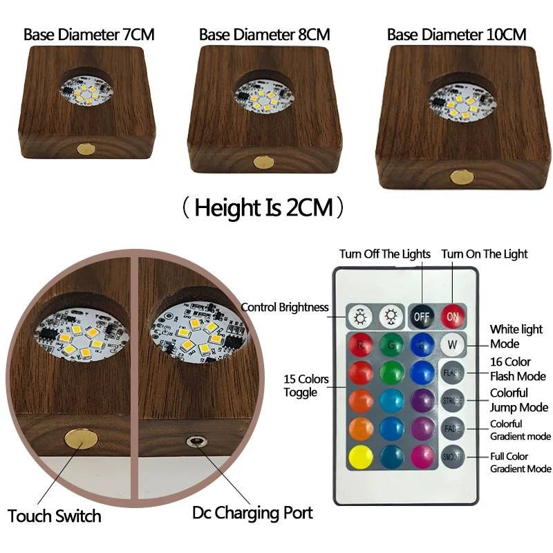 Wireless Black Walnut Square Luminescent Base Charging Night Light Acrylic Craft Lamp Holder Crystal Ball Base