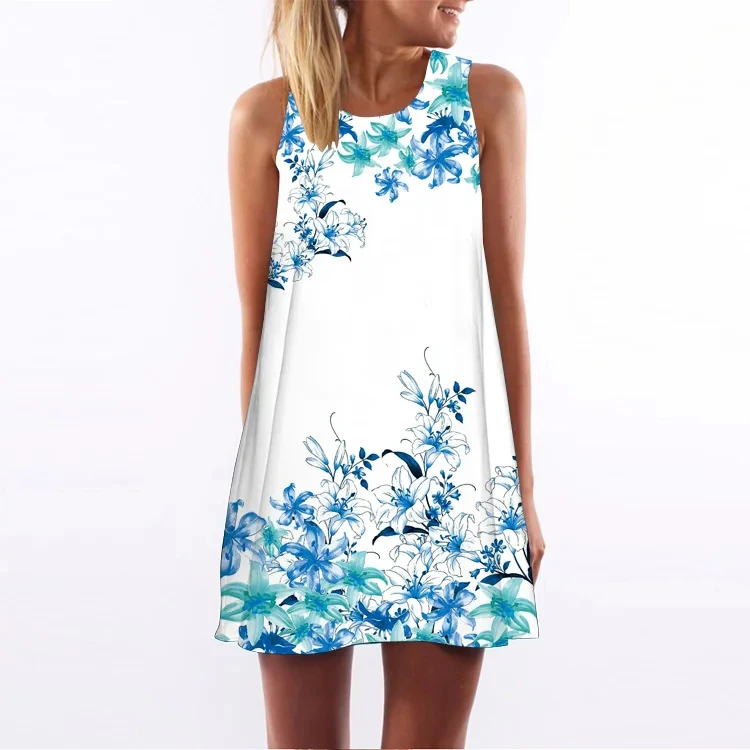 Women\'s Dresses Plus Size Women\'s Homecoming Nightgowns Women\'s Sleeveless O Neck Knee Length Dresses 3D Creative Printing