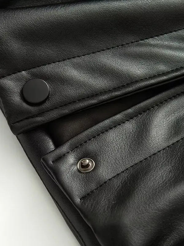 Damen Amerikanischer Retro-Stil Verdickte Baumwolljacke mit Reißverschluss Stehkragen Ledermantel Herbst Winter Oberbekleidung