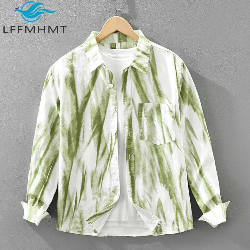 

7813 Мужская рубашка свободного кроя с длинным рукавом из 100% хлопка, модные японские цветные лоскутные принты, модные универсальные повседневные топы