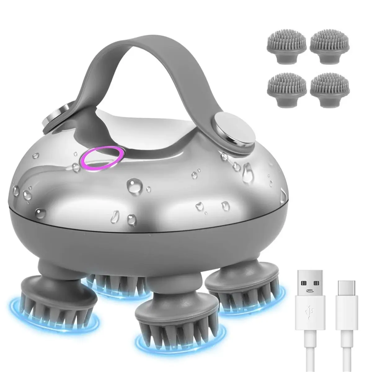 مدلك الرأس IPX7 للتنظيف العميق، مستخرج الروح، مدلك الحيوانات الأليفة، مدلك فروة الرأس الكهربائي مع 8 رؤوس تدليك #4