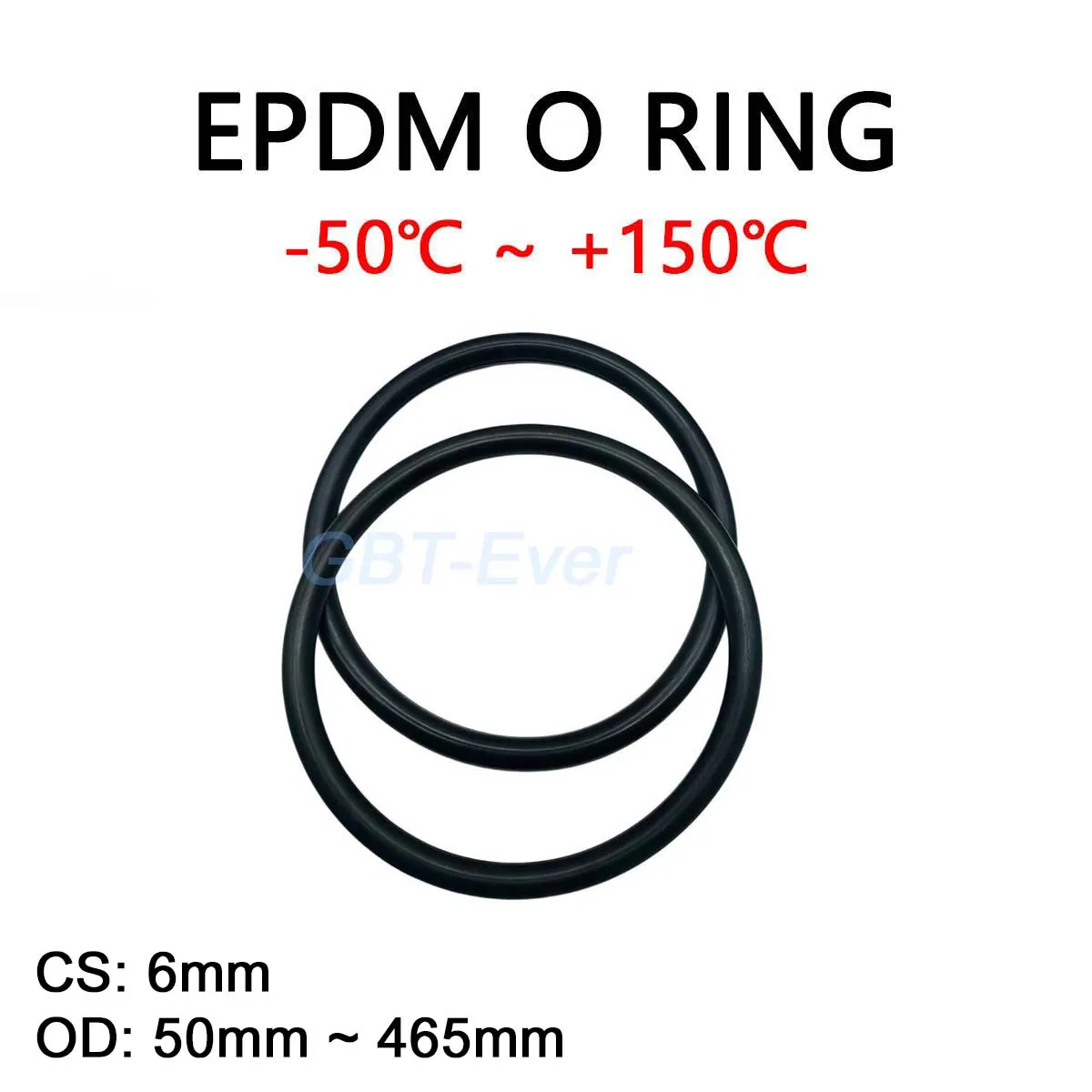 EPDM Rubber O Ring CS 6mm OD 50mm ~ 465mm Acid and Alkali Resistance Water Resistance Friction Resistance O-Ring Seal Gasket