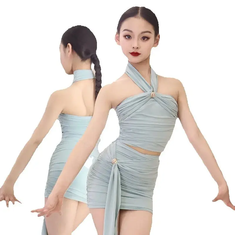 Crianças festa desempenho vestidos meninas competição de dança latina traje das crianças salsa samba chacha roupas de dança sl12189