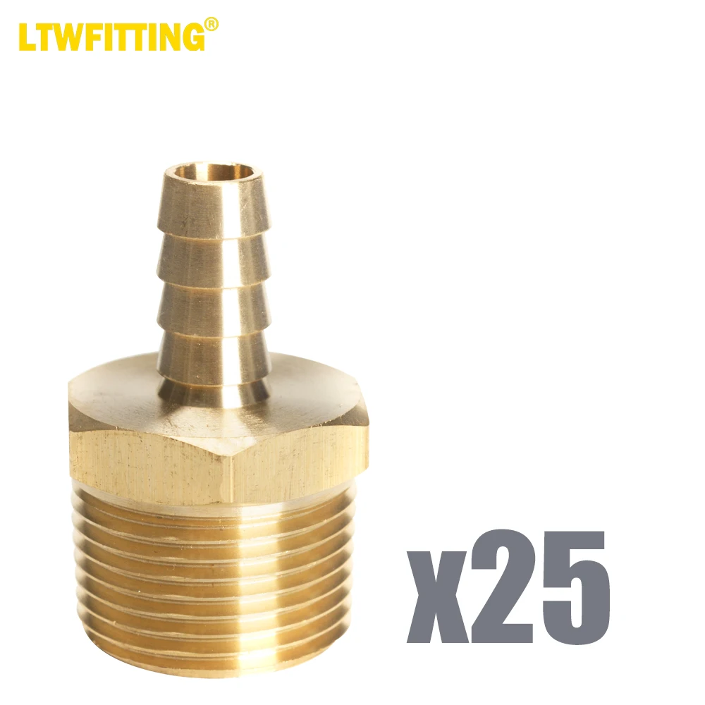 LTWFITTING Brass Barb Fitting Coupler 3/8-Inch Hose ID x 3/4-Inch Male NPT Fuel Gas Water(Pack of 25)