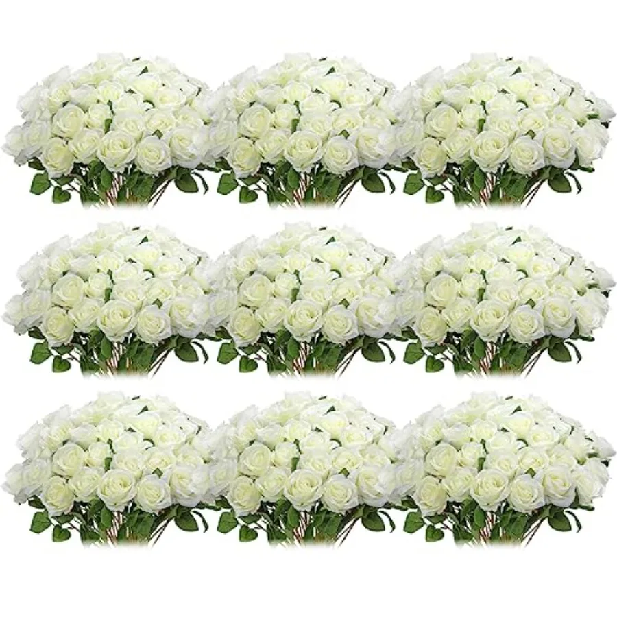 

100 Pieces Artificial Roses Flowers Bulk Long Stem Realistic Fake Silk Roses Bouquet for Table Centerpiece Vases Wedding Party