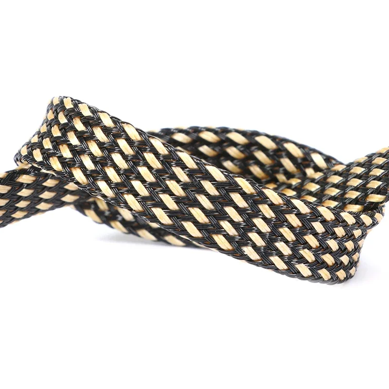 1~50m Gold-Black PET Braid Sleeve 2/4/6/8/10/12/14/16/20/40mm High Density Insulated Wire Protector Snake Skin Cable Wrap Sheath