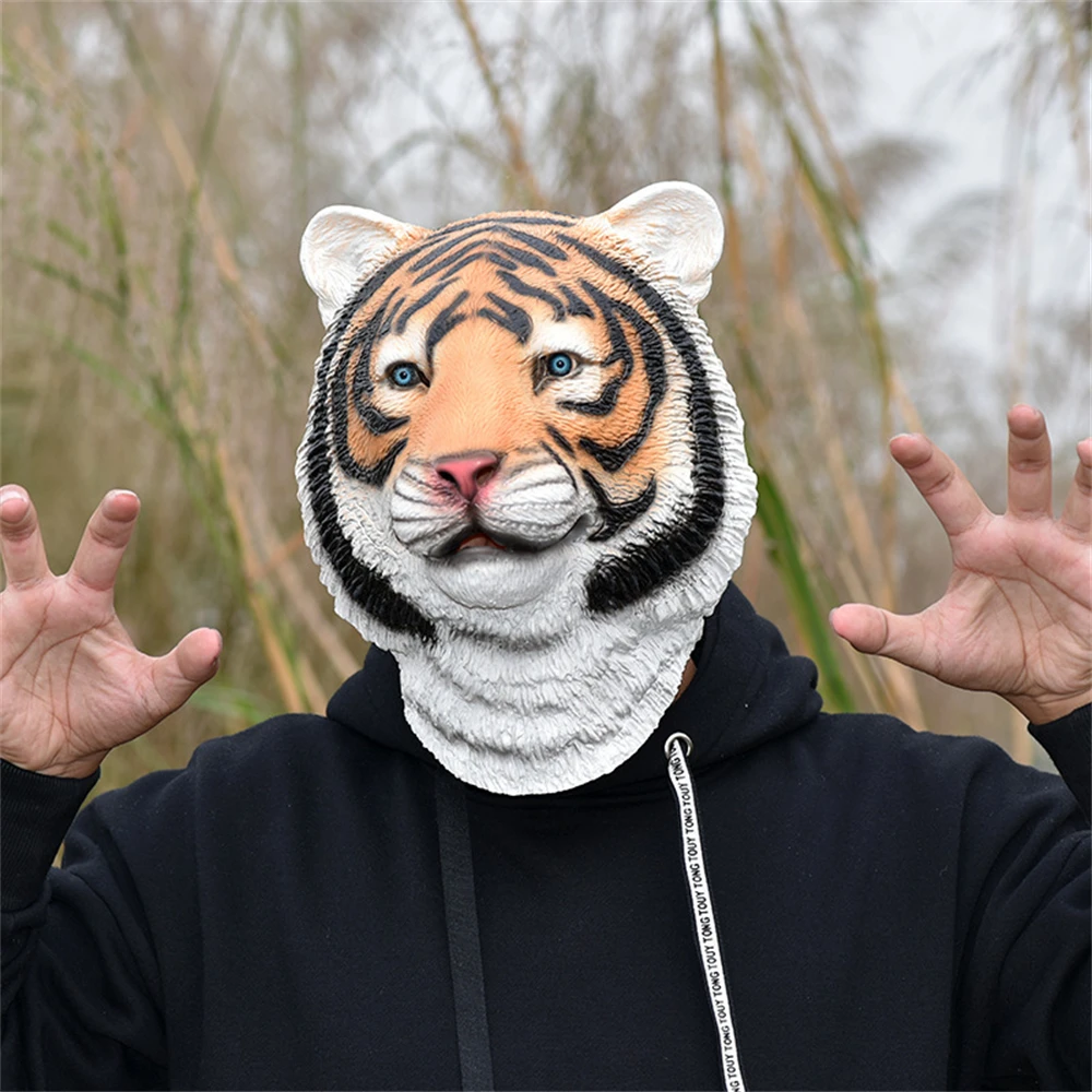 2pcs Tiger Mask Animal Carnival Party Realistic Animals Head Cover Halloween Festival Performances Cosplay Funny Tiger Head Mask