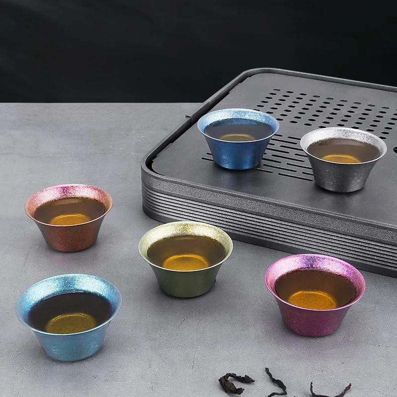 Portable Pure Titanium Tea Cup Set for Outdoor Travel Kung Fu Tea Bowl Holder Incense Burner Host Cup Easy Carry Home Use