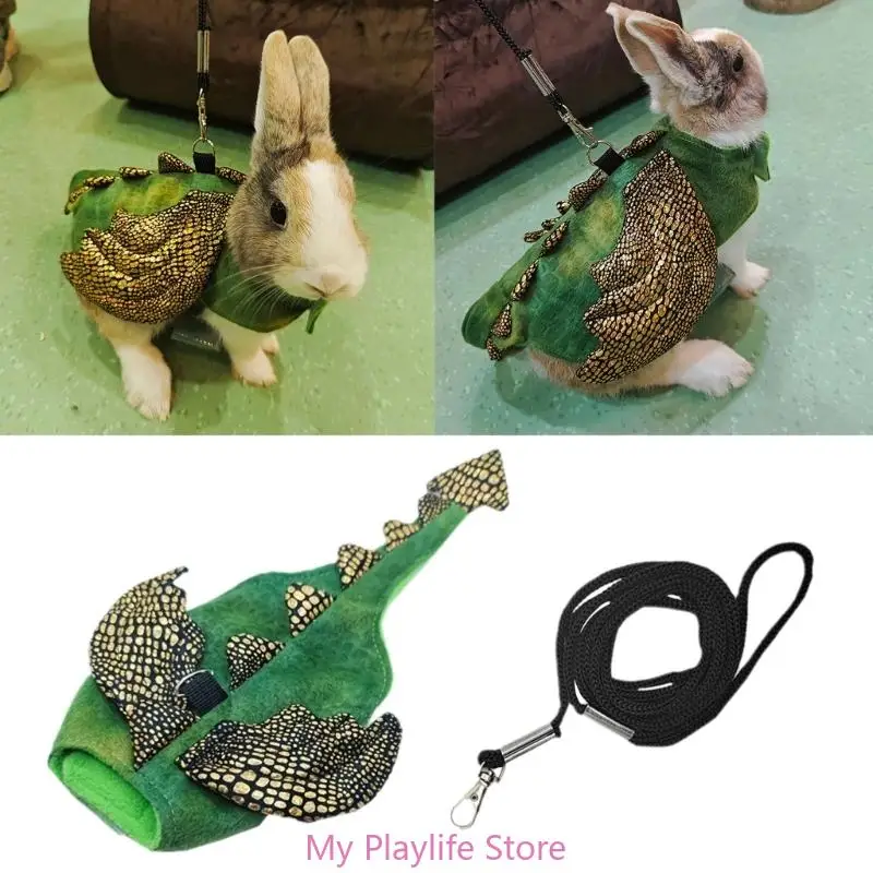 Adjustable Hamster Dinosaur Costume with Elastic Leash for Rabbits Vest Easy Control Hamster Harness Leash Rabbit