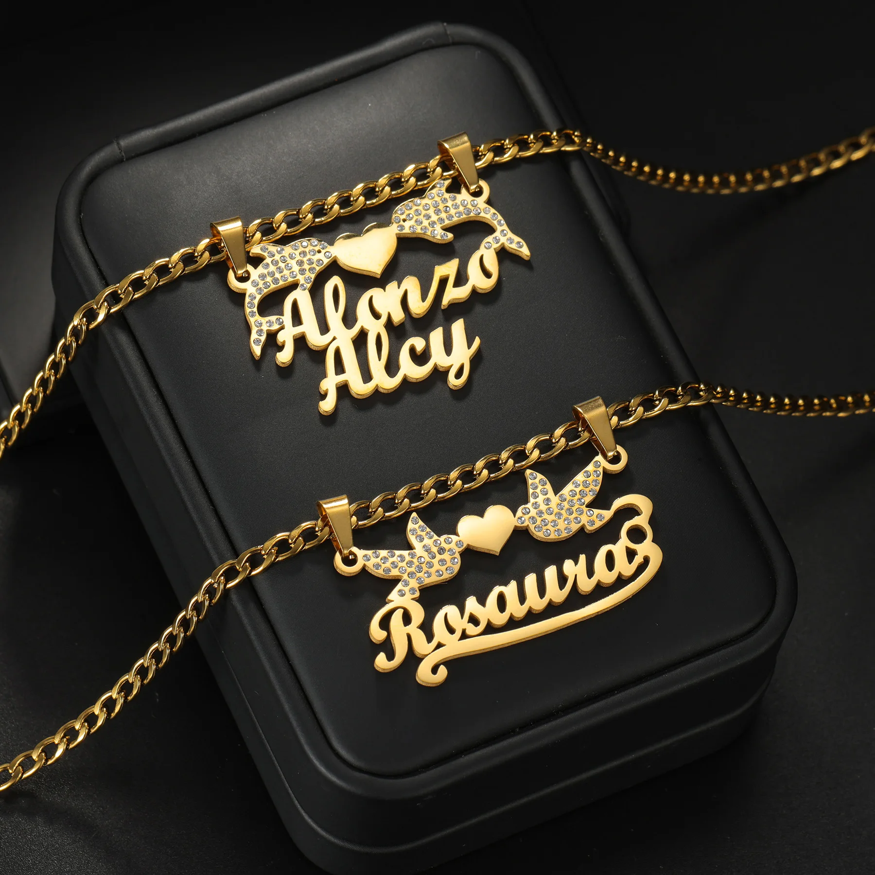 Personalized Custom Shiny Zircon Name Necklace for Women Men Stainless Steel Bling Nameplate Birthday Christmas Jewelry Gift