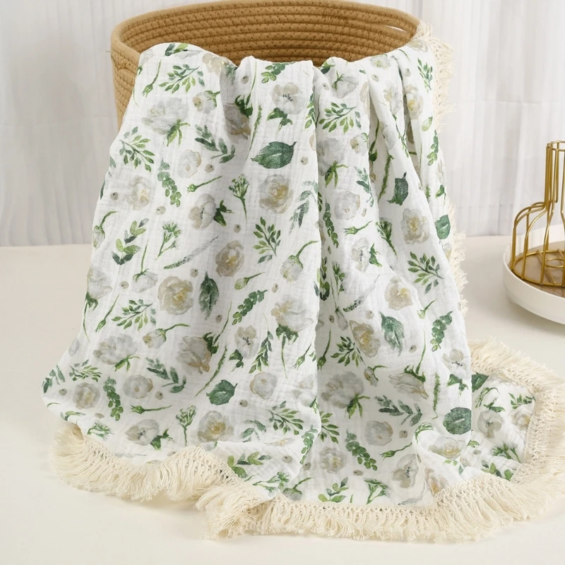 Double Layers Tassels Baby Blanket Cotton Swaddles Wrap Cloth Stroller Cover Newborn Bath Towel Receiving Blankets