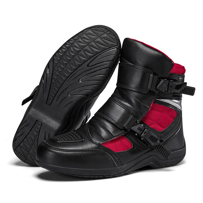 

New Motorcycle Boots Men Leather Motos Breathable Anti Slip Wear-resistant Riders Boots Motorbike Racing Ankle Length Shoes