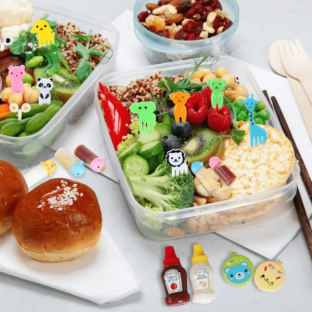 Schattige Mini-Dier Cartoon Voedsel Plukt Kinderen Snack Cake Dessert Voedsel Fruit Vorken Siliconen Lunchbox Verdelers