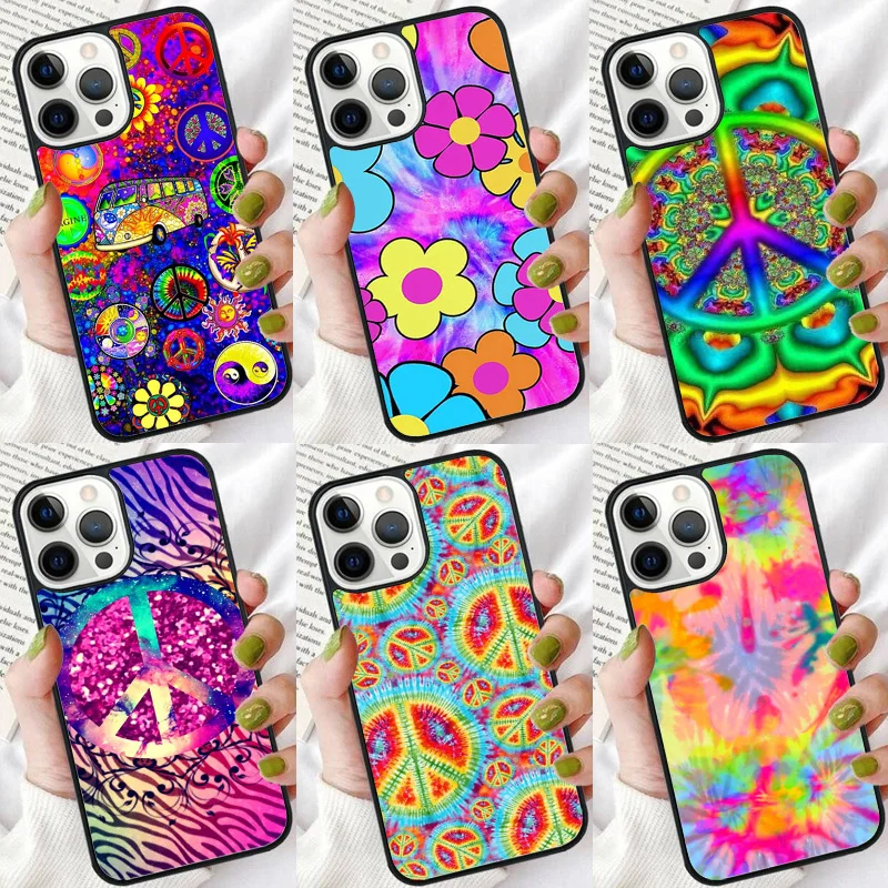 Hippie Daisy Tie dye Flower Peace Phone Case For iPhone 16 15 14 plus XR XS 11 12 13 Pro max Shell Cover coque