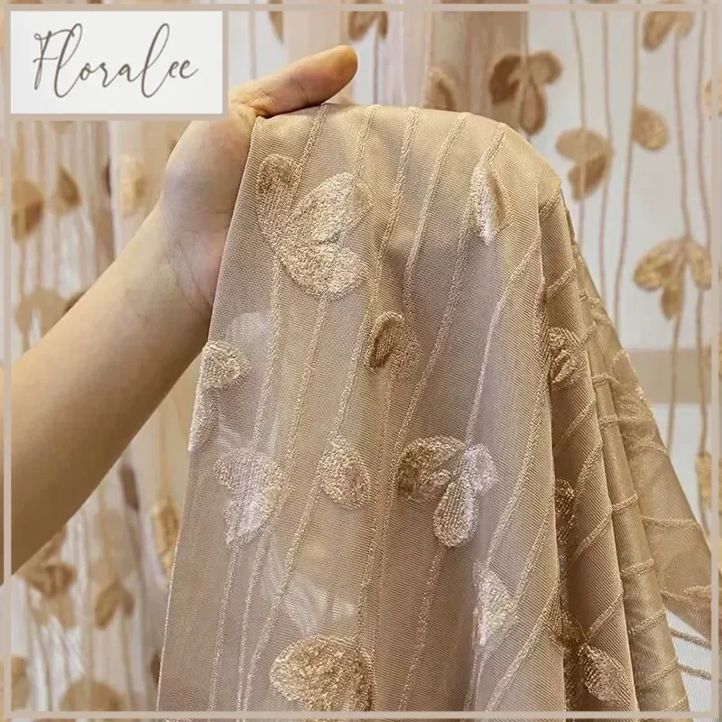 

Japanese Relief Sunscreen Gauze Flower Texture Rustic Style Simple Half Blackout Curtains For Living Room Bedroom Dining Room