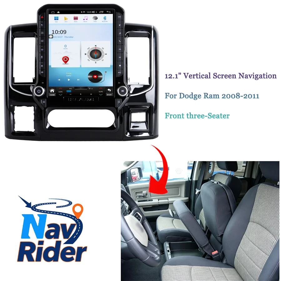 12.1Inch Android Vertical Screen Car Radio For Dodge RAM Trucks 2008‑2011 GPS Navigation Wireless CarPlay 4G LTE Car Head Unit