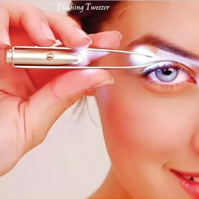 Pince à sourcils éclairée par LED – Pince à épiler en acier inoxydable avec étui portable, outil de maquillage ergonomique pour l'épilation et le toilettage