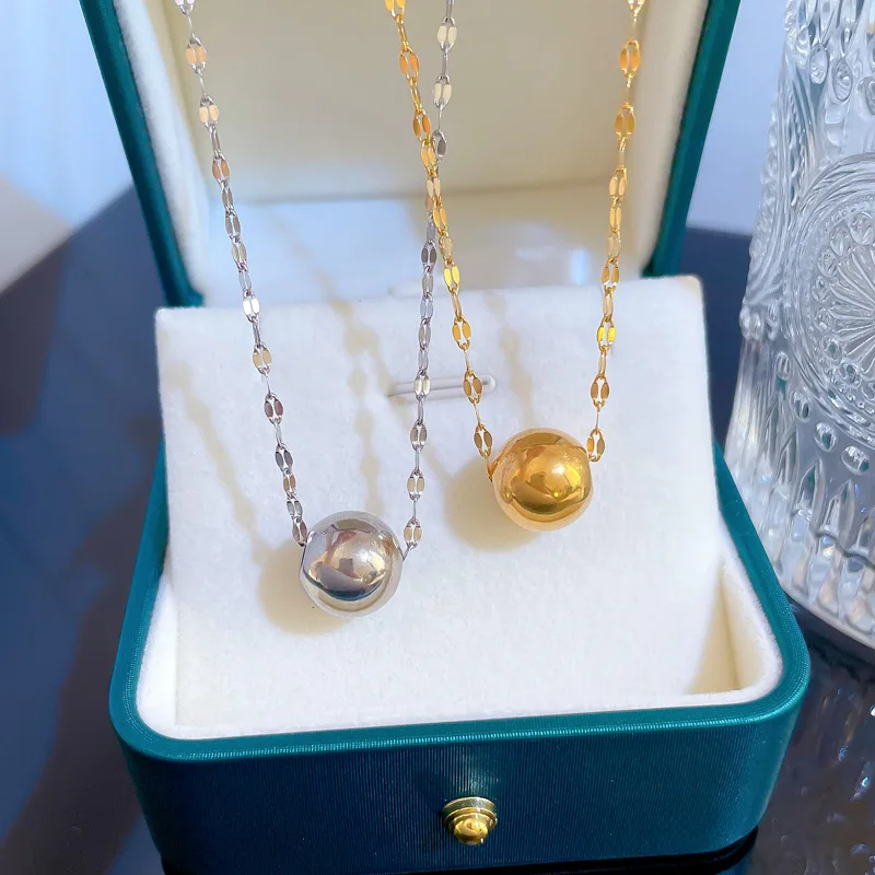 316L Stainless Steel Gold Color Beads Ball Pendant Necklace For Women Rotate Pendant Fashion Girls Clavicle Chain Jewelry Gifts