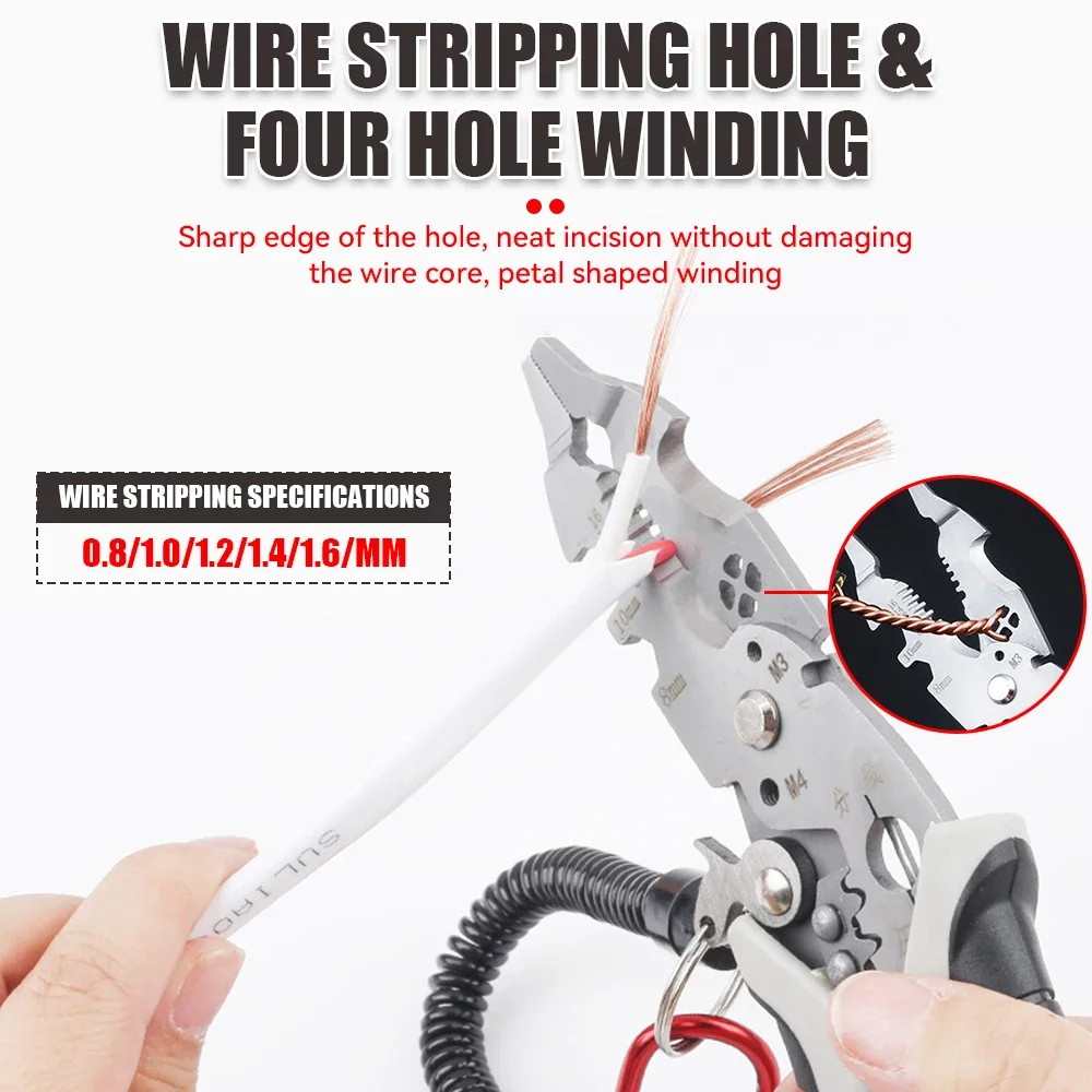 12 in 1 Multifunctional Wire Stripper Crimper Cable Cutter Pliers Stainless Steel Elbow Pliers Multi-Purpose Wire Stripping Tool