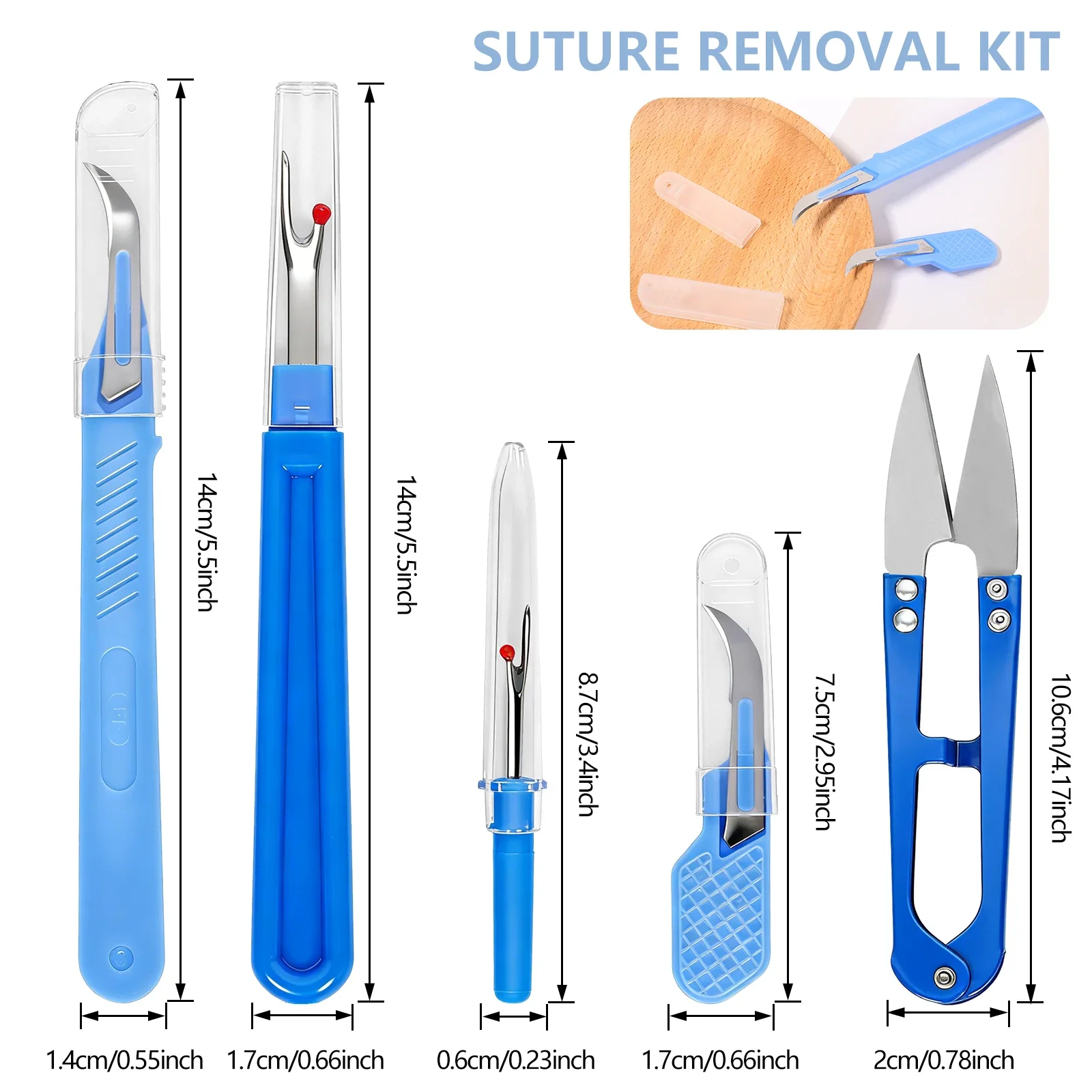 5 pieces of blue sewing tear machine kit, including thread tear machine, suture tear machine, and scissors for removing stitches