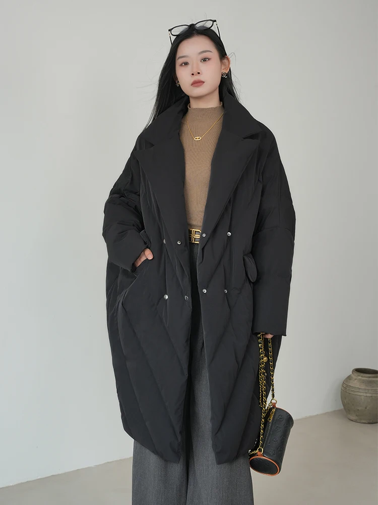 

Women's Long Jaet Quilted White Du down Puffer Coat Winter 2025 New Sle Suit Collar High End Faion Outerwear