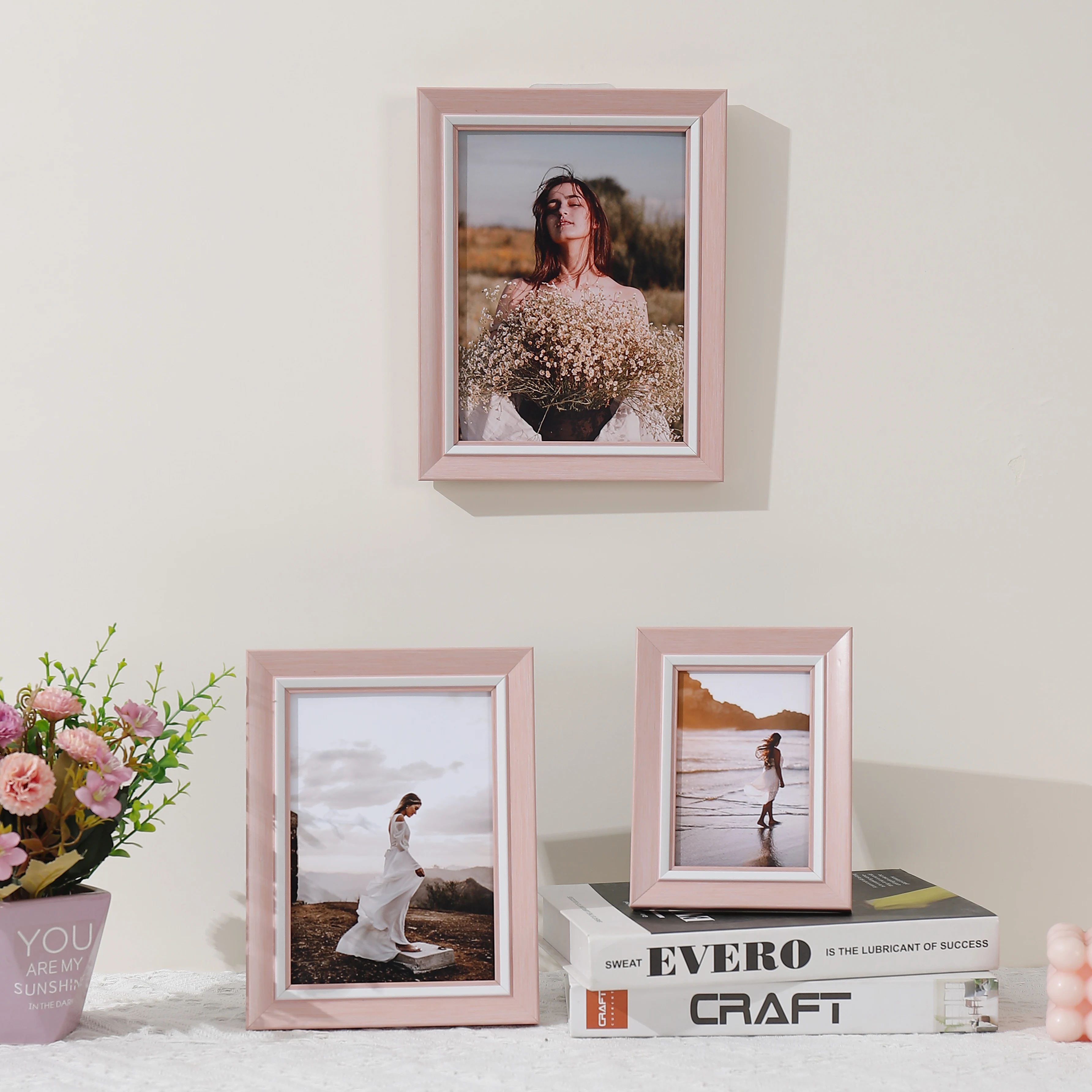 Nordic powder light luxury picture frame Plastic picture frame with HD Plexiglass fashion modern style pink picture frame