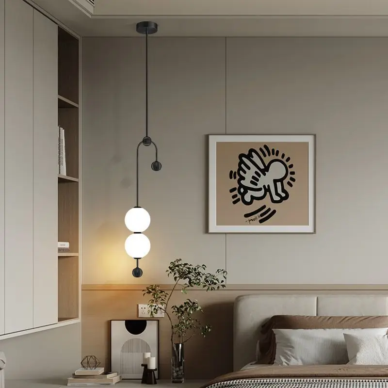 

Nordic Black Pendant light Modern Designer LED Chandeliers Simple Dining Room Restaurant Magic Bean Office Ball Grape Hanglamp