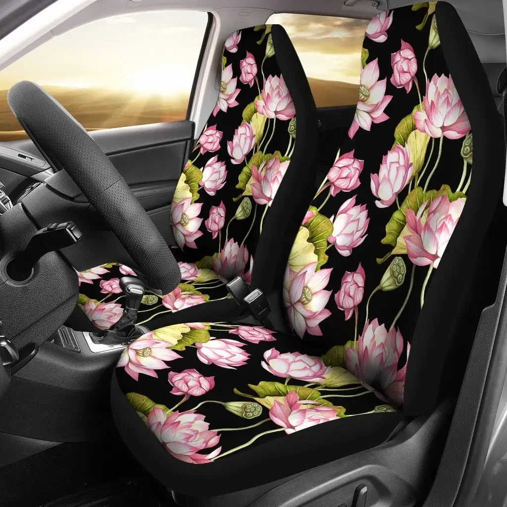 Print Pattern Lotus Seat Cover Car Seat Covers Set 2 Pc, Car Accessories Car Mats