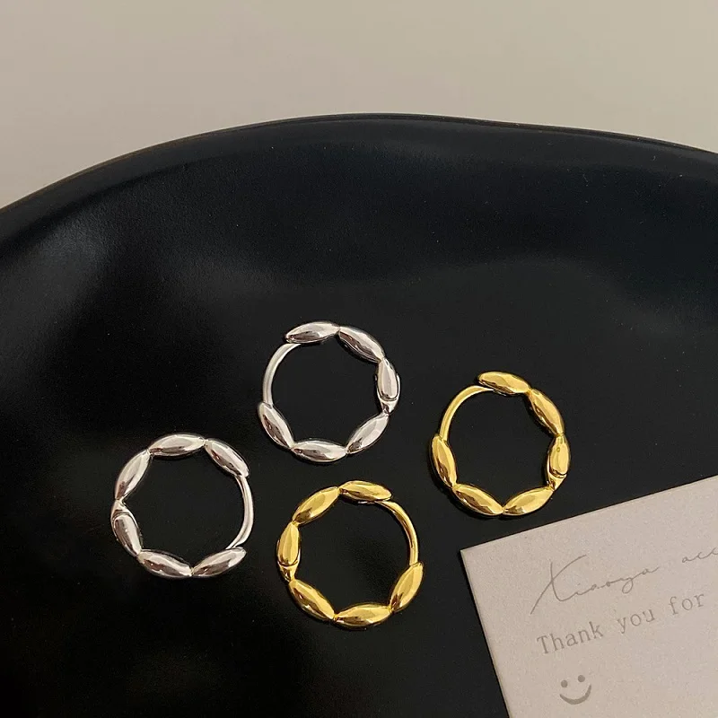 1Pair Bamboo Rice Beads Design Small Hoop Earrings For Men Women Stainless Steel Multi Style  Fadeless Punk Gothic Pop Jewelry