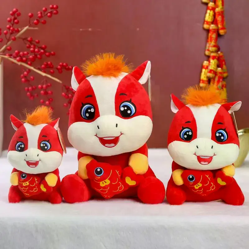 1 pçs aconchegante cavalo de pelúcia boneca 2026 ano novo mascote vermelho pequeno cavalo brinquedos de pelúcia animado bonito desktop animais de estimação festival presente