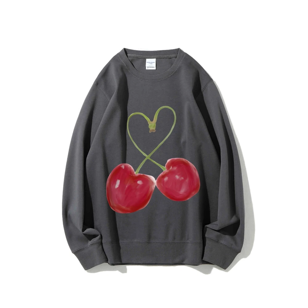 

Y2K Graphic Sweatshirt Cherry Heart Sweatshirt 100% Cotton High Quality Oversize Colorful Hoodie Print Romantic Y2K Vibe