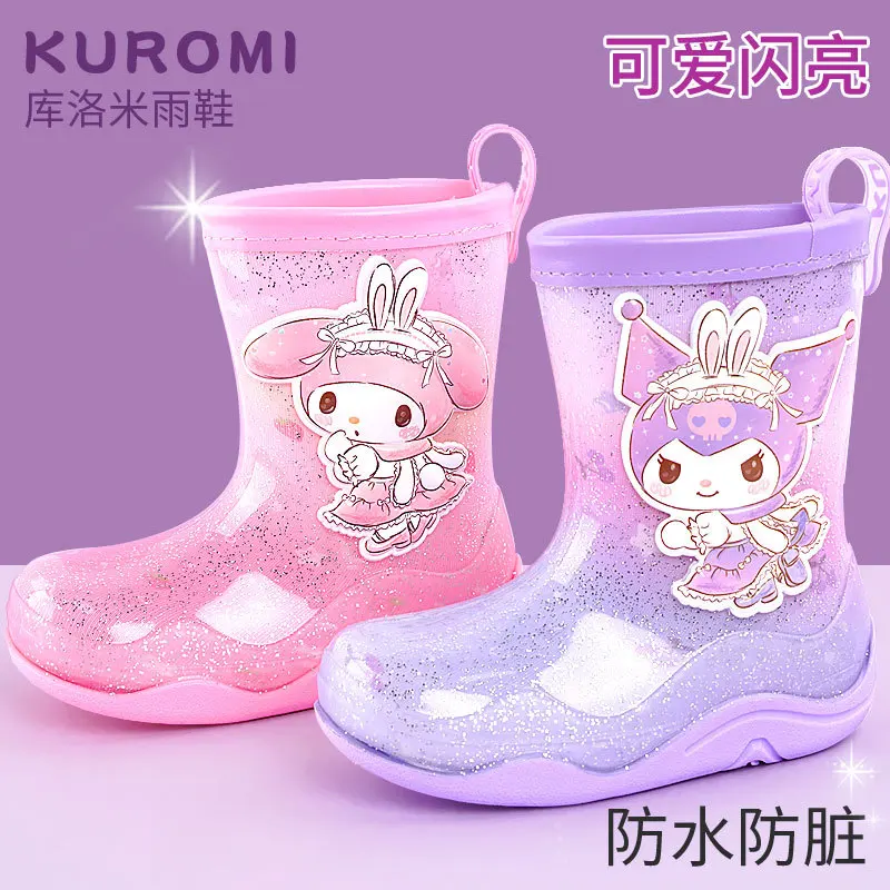 

Новые резиновые сапоги Kuromi Kitty с героями мультфильмов для девочек, студенческие детские модные ботинки, нескользящая обувь, подарочная игрушка