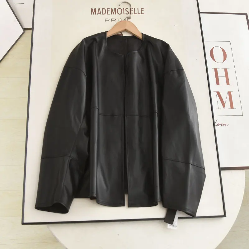 Xiao Aiの2025年秋新作ヴィンテージレザージャケットカジュアルルーズスリムPUレザートップレディースファッションコート