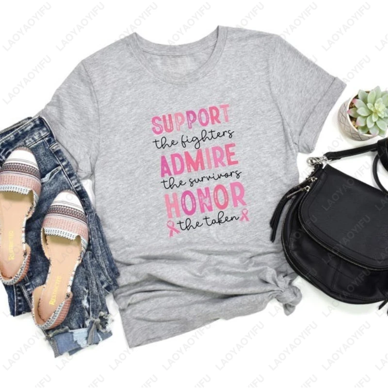 دعم المقاتلين Admire الناجيون الشرف لطيف القطن التي شيرت أخذت الشريط الوردي سرطان الثدي الرجال النساء تيز بسيطة بلايز عادية #4