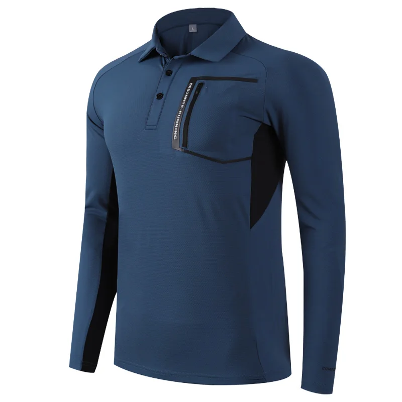 Men Workout Long Sleeve Half Zipper Pockets Fashion Quick Dry High Neck Sweatshirt Outdoor Training Quick Dry Compression Tee