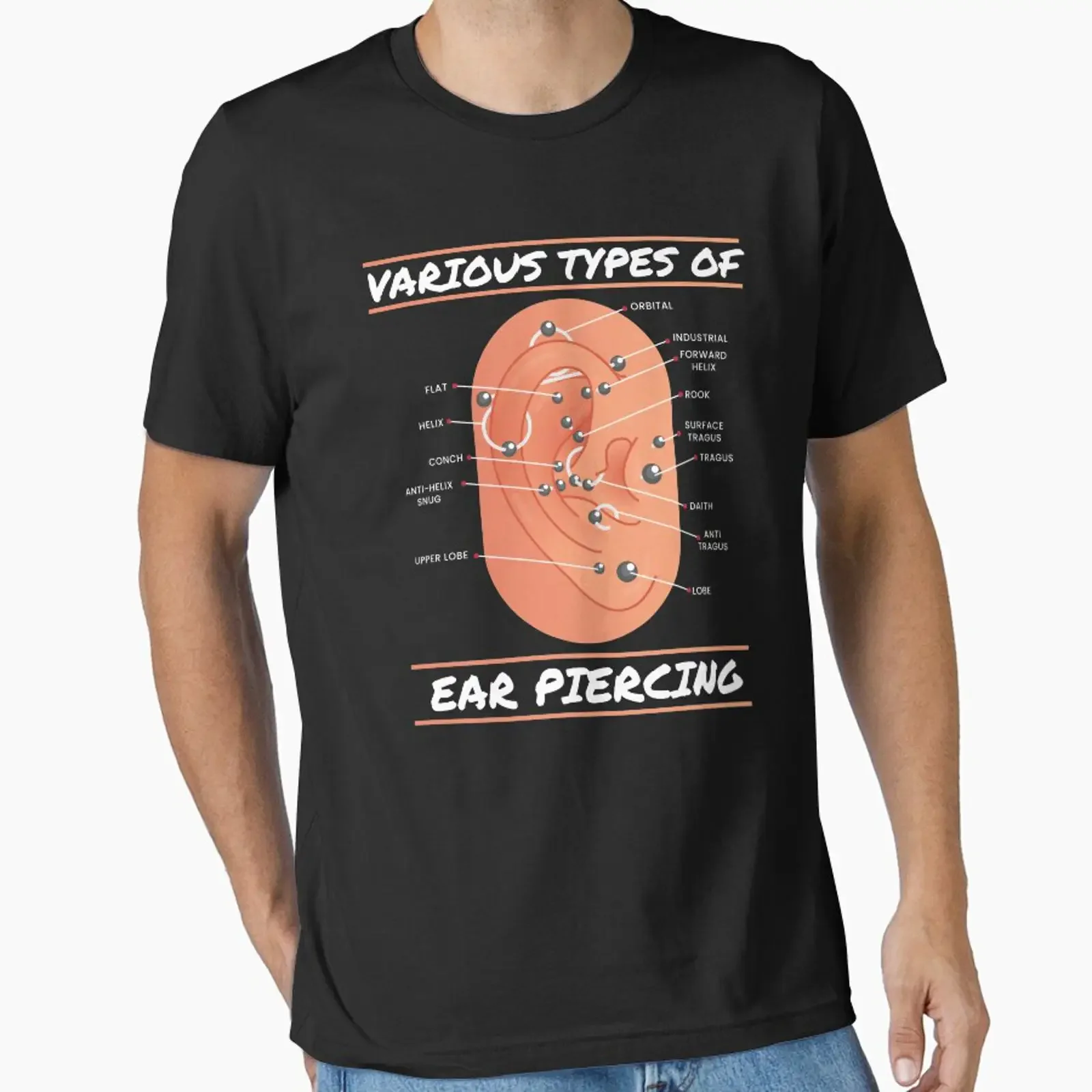 Various Types Of Ear Piercing Earring designed and sold by MooonT T Shirt vintage Washed fashion Casual Slightly graphic