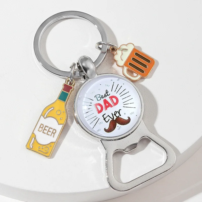 Beer Keychain Father Day Gift Bottle Opener Keyring Best Dad Man Accessories Jewelry Bag Pendant Family Gift